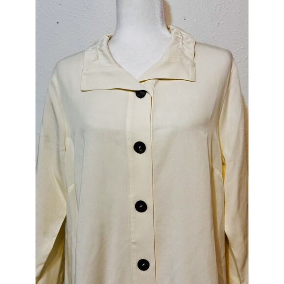 Soft Surroundings Size L Ivory Ruched Sleeve Shacket Oversized Buttons Timeless - Picture 3 of 14